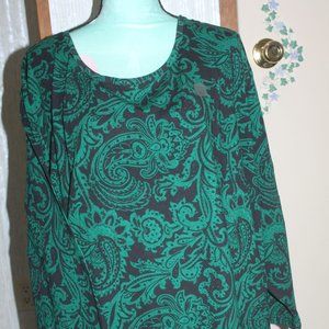 Wtags: Black Background, Dark Green Swirl Blouse